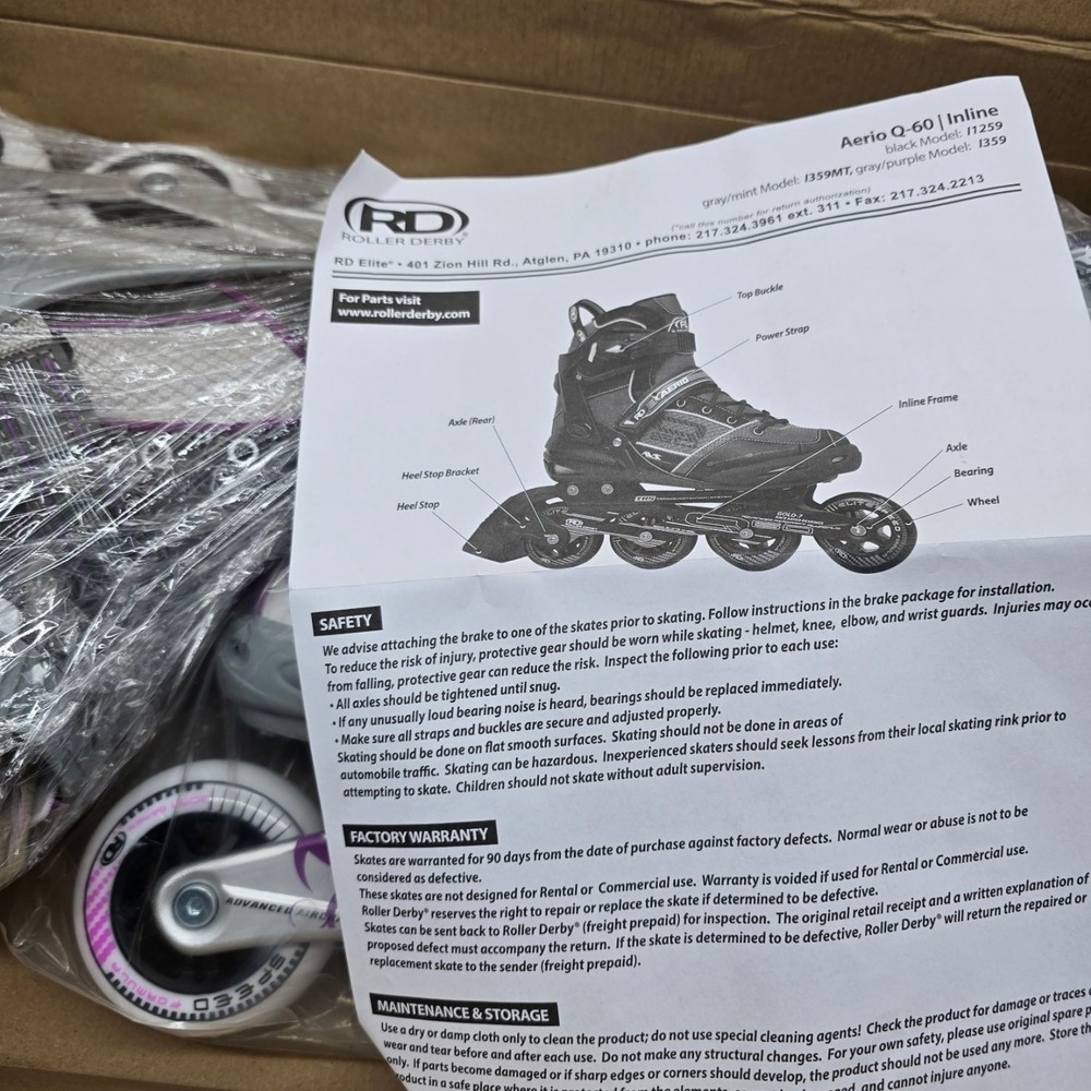Roller Derby Aerio Q-60 Inline Skates Women's Size 8 White Grey Purple - Picture 7 of 12